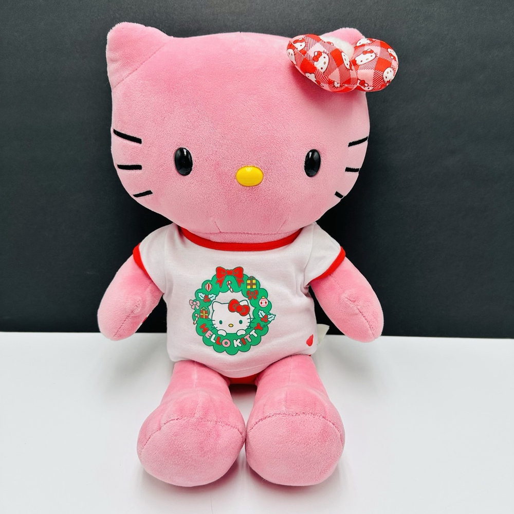 Build A Bear Holly Jolly Hello Kitty Pink Red 18" Plush Holiday Christmas Shirt